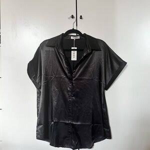 Black Satin Short Sleeve Shirt